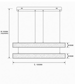 Technical dimension diagram of a linear LED hanging light fixture, showing adjustable height H of 1500mm, light bar width L of 1000mm, and light bar height H of 80mm.