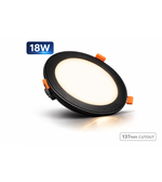 Luxe 3 in 1 LED panel downlight 12W and 18W in black body with 137mm cutout