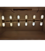 1200MM BRUSHED BRASS LINEAR PENDANT WITH NATURAL ALABASTER AND 12 G9 LIGHTS