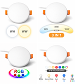 Round LED panel light available in white, warm white, 3 in 1 selectable and RGB color changing options