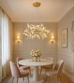 Designer round chandelier inspired by blooming branches in elegant interior