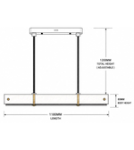 Technical dimension drawing of modern linear pendant light showing 1180MM length, 80MM body height, and 1200MM adjustable total hanging height.