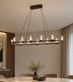 1200MM Modern Black Oval LED Pendant Light with Cylindrical Glass Shades for Luxury Dining Room