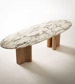 Elegant sculpted marble and wood dining table by Daya Worldwide with a modern, artistic design for stylish dining spaces.
