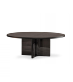 Round obsidian dining table by Daya Worldwide with smooth black surface and sturdy base, perfect for modern dining rooms.
