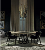 Round dining table by Daya Worldwide, featuring a sleek wooden surface and sturdy legs, ideal for modern dining spaces.
