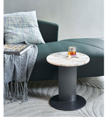 Marble Luna side table by Daya Worldwide featuring a round top and sleek metal legs, perfect for modern living spaces.