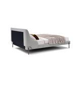 Elegant Luna Curve upholstered bed with plush fabric and curved headboard, designed by Daya Worldwide for modern bedroom decor.