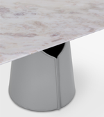 Luna Sculpt Dining Table by Daya Worldwide features a modern design with a smooth wooden surface and sculptural base.