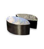 Set of two Luna Curve coffee tables by Daya Worldwide featuring sleek, modern design with curved wooden surfaces and metal legs.