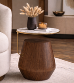Walnut Halo side table by Daya Worldwide featuring a sleek round design and smooth wooden surface for modern living spaces.