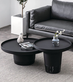 Set of modern Daya Worldwide coffee tables with sleek wooden tops and black metal legs, ideal for contemporary living rooms.