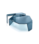 Set of two sculpted glass coffee tables with sleek, modern design by Daya Worldwide, featuring clear glass surfaces and curved legs.