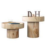 Round Daya Worldwide side table with a sleek wooden surface and metal legs, perfect for living room or bedroom decor.