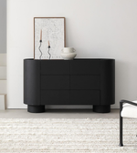 Modern Daya Worldwide Arc Sideboard with sleek curved design and dark wood finish, ideal for stylish living room storage.