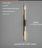 Linear wall lamp showing dimensions and specifications