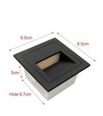 Black square recessed light with dimensions labeled on a white background