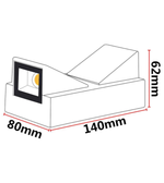 Diagram of a small rectangular light fixture with dimensions labeled
