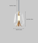 Pendant light with dimensions labeled on a gray background