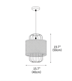 Pendant light with dimensions indicated on a white background