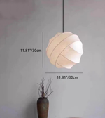 Pendant light with dimensions indicated on a plain background