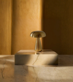 Gold mushroom table lamp with brushed metal finish
