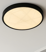 Ceiling light fixture with black frame and white interior on a gray background