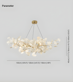 Chandelier with measurement details on a light gray background