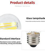 LED light bulb with glass lampshade and standard interface on a white background