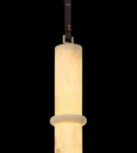 Pendant light fixture with cylindrical design on a black background