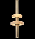 Modern pendant light with gold and glass design on a black background