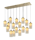 Chandelier with multiple cylindrical lights on a white background