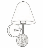Line drawing of a wall-mounted lamp with a round base and a cone-shaped shade.