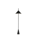 Black floor lamp with a unique design on a white background
