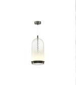 Modern pendant light with textured glass shade on a white background