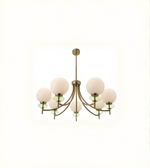 Chandelier with six round lights on a white background