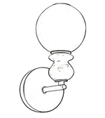 Line drawing of a glass wall sconce with two light bulbs.