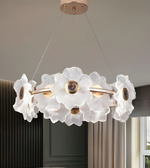 Modern chandelier with floral design in a room setting