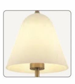 Decorative wall light fixture with a beige shade and gold base on a white background
