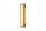 Minimalist linear wall sconce with metallic frame on white background