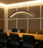 Daya Worldwide Aurora Dome linear pendant light hanging from ceiling, modern design with sleek, curved shape and soft illumination.