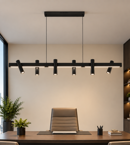 MODERN 6-LIGHT LINEAR LED PENDANT WITH ADJUSTABLE BLACK SPOTLIGHTS