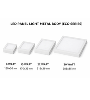 Square LED surface panel light metal body eco series available in 8W 15W 22W and 30W sizes