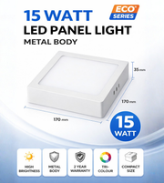 15-watt LED panel light with dimensions and features