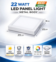 Square LED surface panel light metal body eco series available in 22W with size 215mm