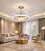 Luxury double ring crystal fandelier with metallic finish installed in an elegant living room