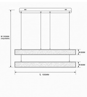 Technical dimension diagram of a linear LED hanging light fixture, showing adjustable height H of 1500mm, light bar width L of 1000mm, and light bar height H of 80mm.
