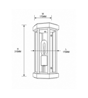 Technical dimension drawing of modern black glass outdoor wall light showing L170MM W170MM H310MM dimensions