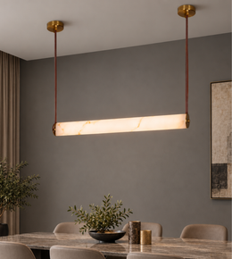PREMIUM ONYX-LOOK LINEAR PENDANT WITH BROWN LEATHER DETAILING