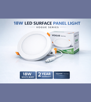 Daya Worldwide VOGUE LED surface panel light showing a sleek, modern white rectangular panel illuminated on a ceiling.